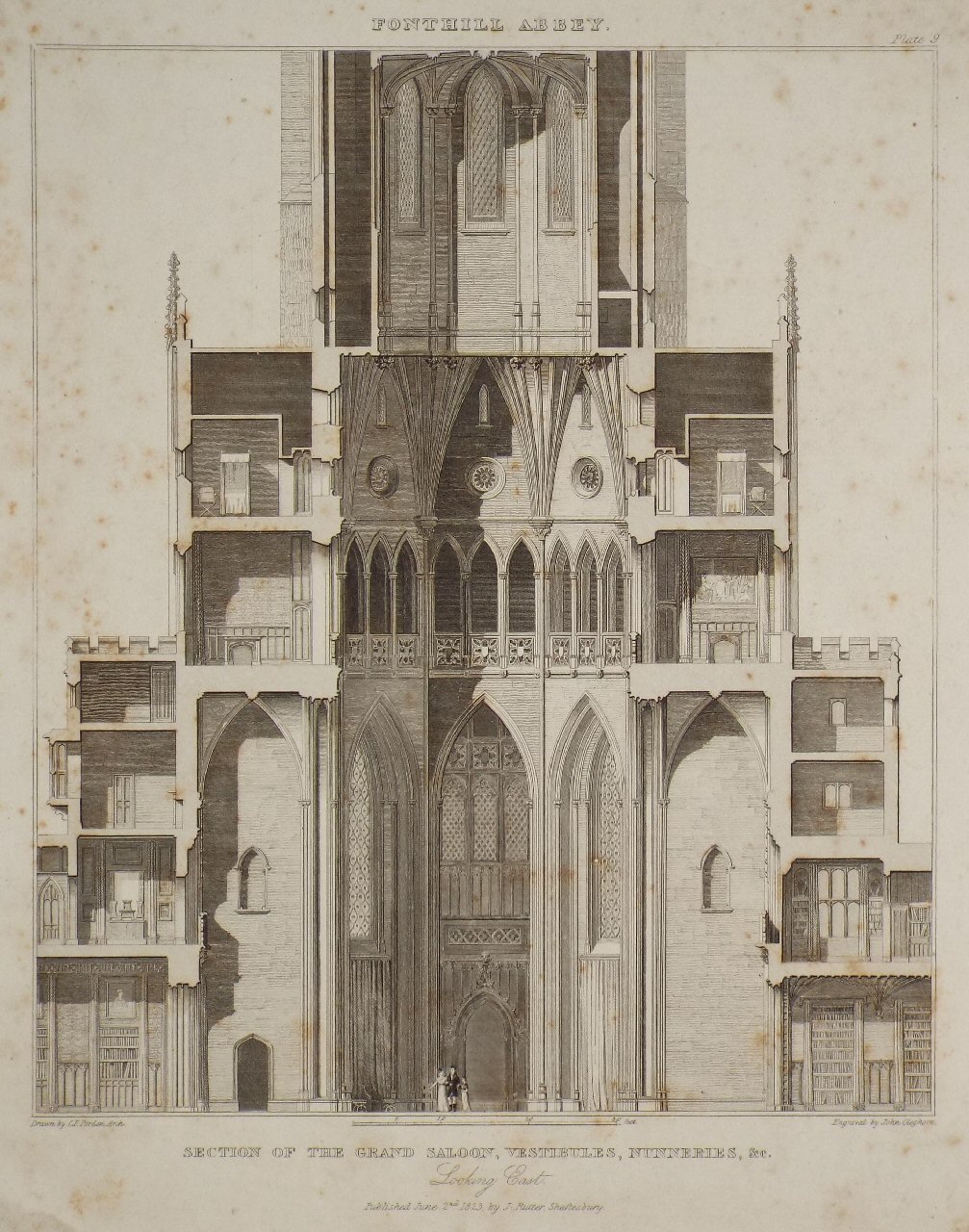 Print - Fonthill Abbey. Section of the Grand Saloon,  Vestibules,  Nunneries,  &c - Cleghorn